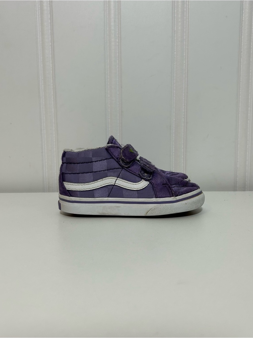 Vans sk8 hi toddler purple checkerboard strap satin